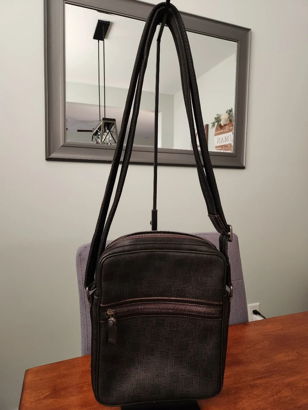 Dunhill Patterned Printed Unisex Adjustable Crossbody Bag-Black Leather Accents